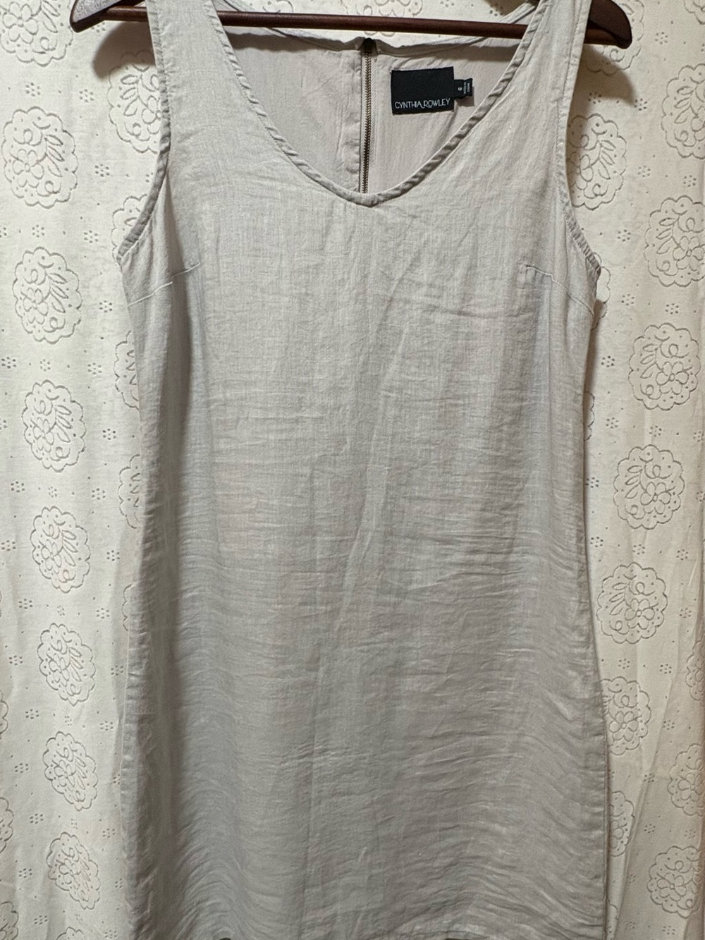 Cynthia Rowley 100% Linen Sleeveless Shift Dress Natural Beige Size 6